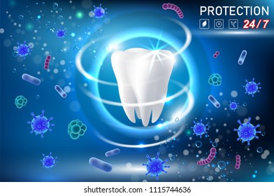 Teeth protection concept vector realistic illustration. Oral care, dental health concept design template for toothpaste packaging, poster, banner, flyer etc.