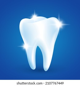 Teeth protection and enamel whitening effect of toothpaste. Dental logo on blue background