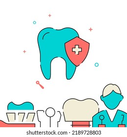 Teeth protection filled line vector icon, simple illustration, related bottom border.