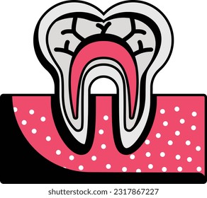 Teeth with pulp visible blood Vessels concept, The Anatomy of a Tooth vector icon design, Dentures symbol,Oral Healthcare sign, Dental instrument stock illustration