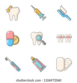 Teeth repair icons set. Cartoon set of 9 teeth repair vector icons for web isolated on white background