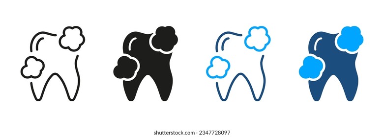 Enfermedad, Cuidado Oral, Higiene, Refrescamiento. Juego de silueta de limpieza dental e iconos de línea. Pictograma dental limpio. Tratamiento dental, Colección de símbolos de odontología. Ilustración de vectores aislados.