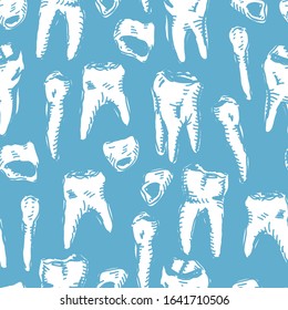 Teeth Seamless Blue vector background. Stomatology theme pattern.