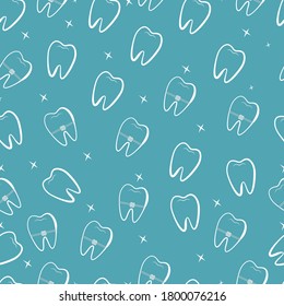 Teeth seamless pattern, tooth with braces. Vector.