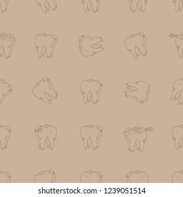 Teeth seamless pattern. Vector healthy and sick teeth seamless pattern. Hand drawn tooth.