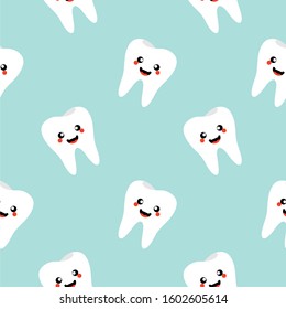 teeth seamless pattern vector illustration. vector seamless pattern with funny teeth expression  cartoon style. fabric design, textile, wrapping paper, background, cards