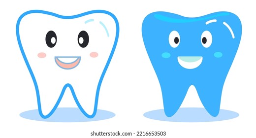teeth set. Cute tooth characters. Dental personage vector illustration. Dental concept for your design. Oral hygiene, teeth cleaning