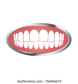 teeth set over pink and silver oval-vector drawing