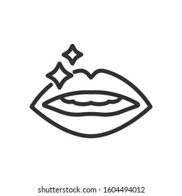 teeth , shiny, mouth lips, linear icon. Editable stroke