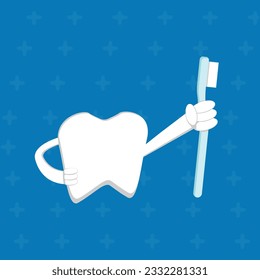 Dientes mostrando cepillo de dientes. dientes lindos, cepillo de dientes, sobre fondo azul