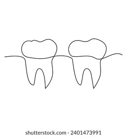 Teeth single line continuous  outline vector art drawing and simple one line teeth minimalist design