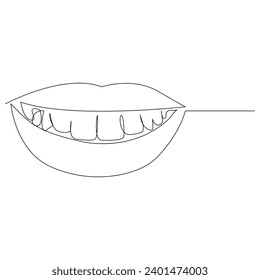 Teeth single line continuous  outline vector art drawing and simple one line teeth minimalist design