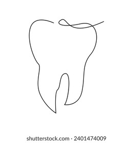 Teeth single line continuous  outline vector art drawing and simple one line teeth minimalist design