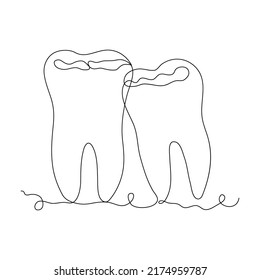 Teeth. Single line. Vector illustration of a teeth drawn in one line. Vector tooth continuous line