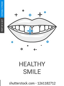 Teeth Smile Line Icon. Thin Outline Flat Icon Of Healthy Teeth Smile From Dental Care Icons Set.
