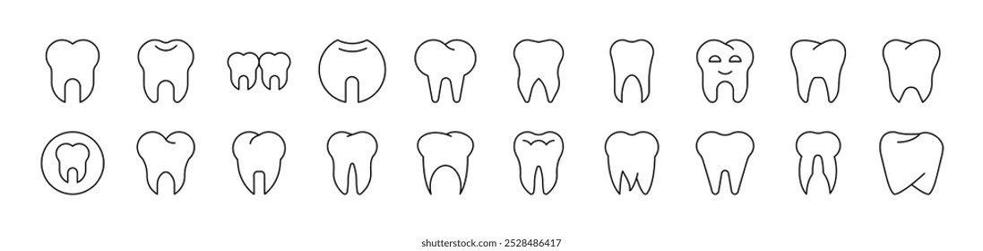 Teeth and Stomatology Icon Set for UI, Placards, Books, Apps. Editable Stroke. Suitable for Web Sites, Books, Cards, Apps