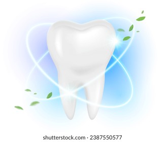 Los dientes son fuertes, blancos y limpios. Lágrima fresca Se usa para publicidad dentífrica, enjuague bucal. Ilustración vectorial realista.