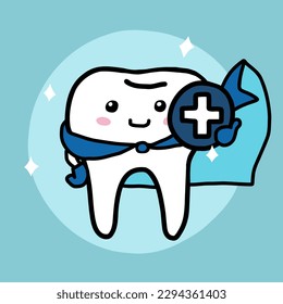 Teeth super protection cartoon vector illustration	