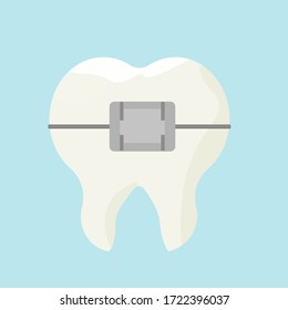 Teeth, tooth with braces isolated stock vector illustration. Orthodontic, medical, stomatology concept. Brackets for healthcare, corrective equipment.