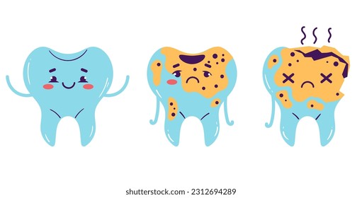 Teeth tooth clean cavity isolated set. Vector graphic design illustration