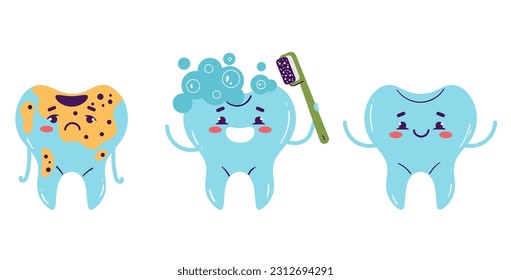 Conjunto aislado de cavidad de dientes y dientes. Ilustración del diseño gráfico del vector