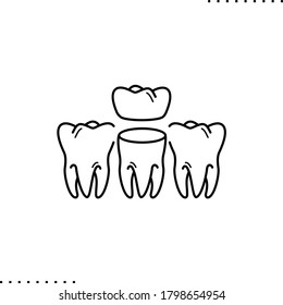 teeth, tooth crown, tooth implant vector icon in outlines