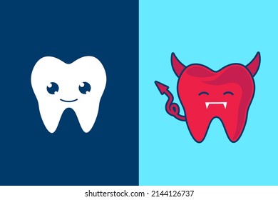 Teeth tooth cute character emotion emoticon logo design vector. Colorful sticker art with soft background. Abstract graphic illustration.