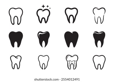 Teeth and tooth oral care vector icon set. Dental hygiene, dentist therapy icons.