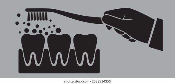 Icono de dientes y cepillo de dientes. Dientes blancos. Vector en fondo gris