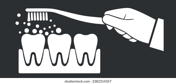 Icono de dientes y cepillo de dientes. Dientes blancos. Vector en fondo gris