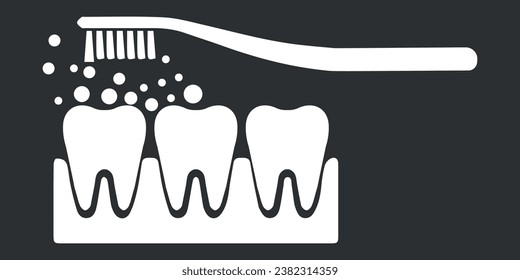 Icono de dientes y cepillo de dientes. Dientes blancos. Vector en fondo gris