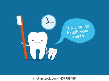 Teeth and toothbrush on blue background. Healthy teeth. Good morning