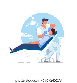 Teeth treatment. Doctor specialist using tools, examining or treating patient teeth. Person in chair visiting dentist in dental clinic office. Stomatology, healthcare, treatment, dentistry concept