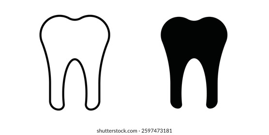 Teeth vector icon set black filled and outlined style.