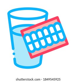 Vector de ícono de cristal de agua de dientes. Signo de cristal de agua de las píldoras de contorno. Ilustración de símbolo de contorno aislado