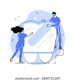 Teeth wear silicone trainer abstract concept vector illustration. Invisible orthodontic braces, silicon teeth wear, dental training, dental care, crowded tooth treatment method abstract metaphor.