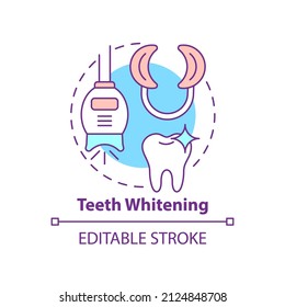 Teeth Whitening Concept Icon. Cosmetic Dentistry Type Abstract Idea Thin Line Illustration. Bleaching Procedure. Isolated Outline Drawing. Editable Stroke. Arial, Myriad Pro-Bold Fonts Used