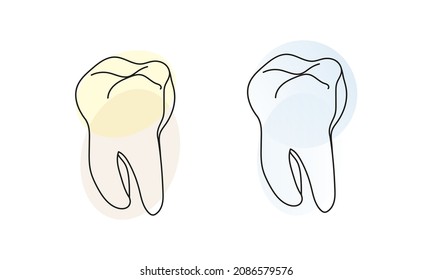 Teeth whitening illustration, linear drawing of teeth yellow and pure white