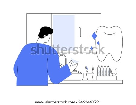Teeth whitening kit abstract concept vector illustration. Person looking at teeth whitening kit at home, stomatology sector, personal hygiene, oral medicine, dentistry industry abstract metaphor.