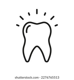 Icono de la línea de enblandecimiento de dientes. Pictograma lineal dental sano brillante. Diente brillante brillante. Higiene dental. Símbolo de contorno de escritura. Signo de tratamiento dental. Stroke editable. Ilustración de vectores aislados.