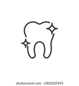 Teeth whitening line icon. linear style sign for mobile concept and web design. Healthy shining tooth outline vector icon. Symbol, logo illustration. Vector graphics