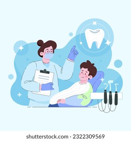 Limpieza profesional y blanqueamiento de dientes. Braces. Odontología estética, clínica estética dental. Ilustración vectorial en estilo plano