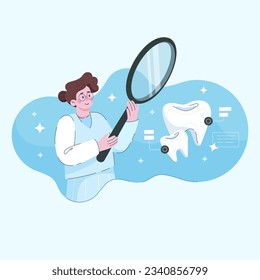 Teeth whitening and professional cleaning procedures. Braces. Aesthetic dentistry, dental aesthetic clinic. Vector illustration in flat style