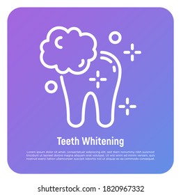 Teeth whitening thin line icon. Clean shine teeth. Dental treatment. Vector illustration.