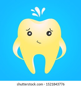 Teeth yellow and plaque be shy with blue background, vector, illustration.