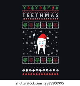 teethmas, merry christmas with dentist crew , chicken Christmas t shirt free vector design , santa clause, 