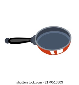 Teflon frying pan with a handle on a light background.
