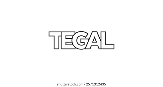Tegal in the Indonesia emblem. The design features a geometric style, vector illustration with bold typography in a modern font. The graphic slogan lettering.