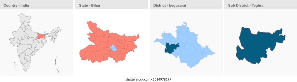 Teghra map (District begusarai ,State Bihar, Republic of India), Begusarai District, Bihar State, Republic of India, Government of Bihar, Indian territory, Eastern India, politics, village, tourism
