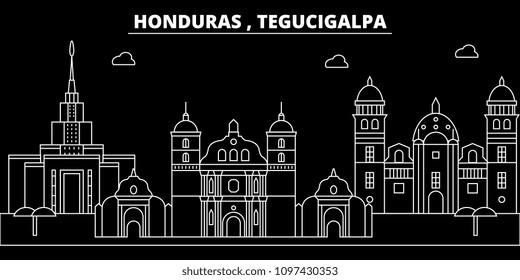 Tegucigalpa silhouette skyline. Honduras - Tegucigalpa vector city, honduran linear architecture. Tegucigalpa travel illustration, outline landmarks. Honduras flat icon, honduran line banner